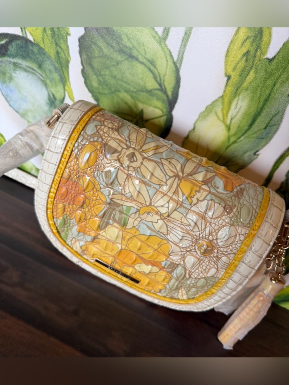NWT Brahmin Briar Daffodil Pimlico Leather Crossbody - Beautiful Floral FIRM - Picture 4 of 10